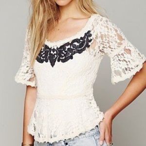 Free People Embroidered Lace Peplum Top S